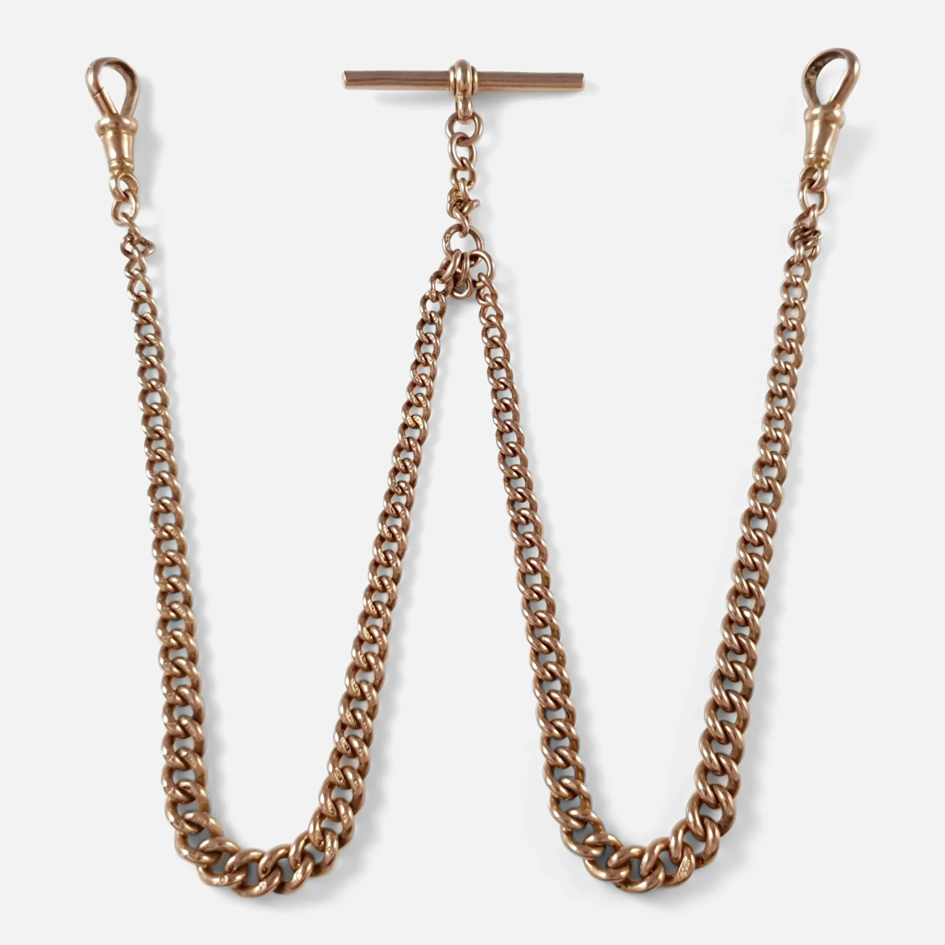 9ct Rose Gold Graduating Double Albert Watch Chain 26.8 grams