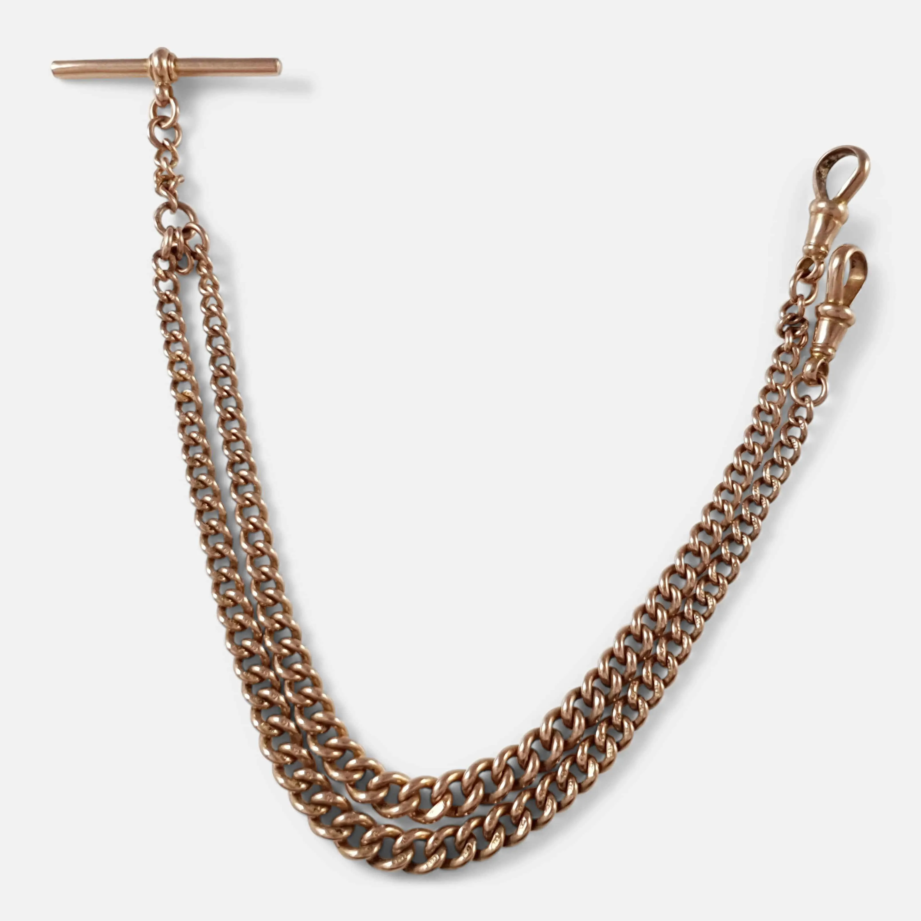 9ct Rose Gold Graduating Double Albert Watch Chain 26.8 grams