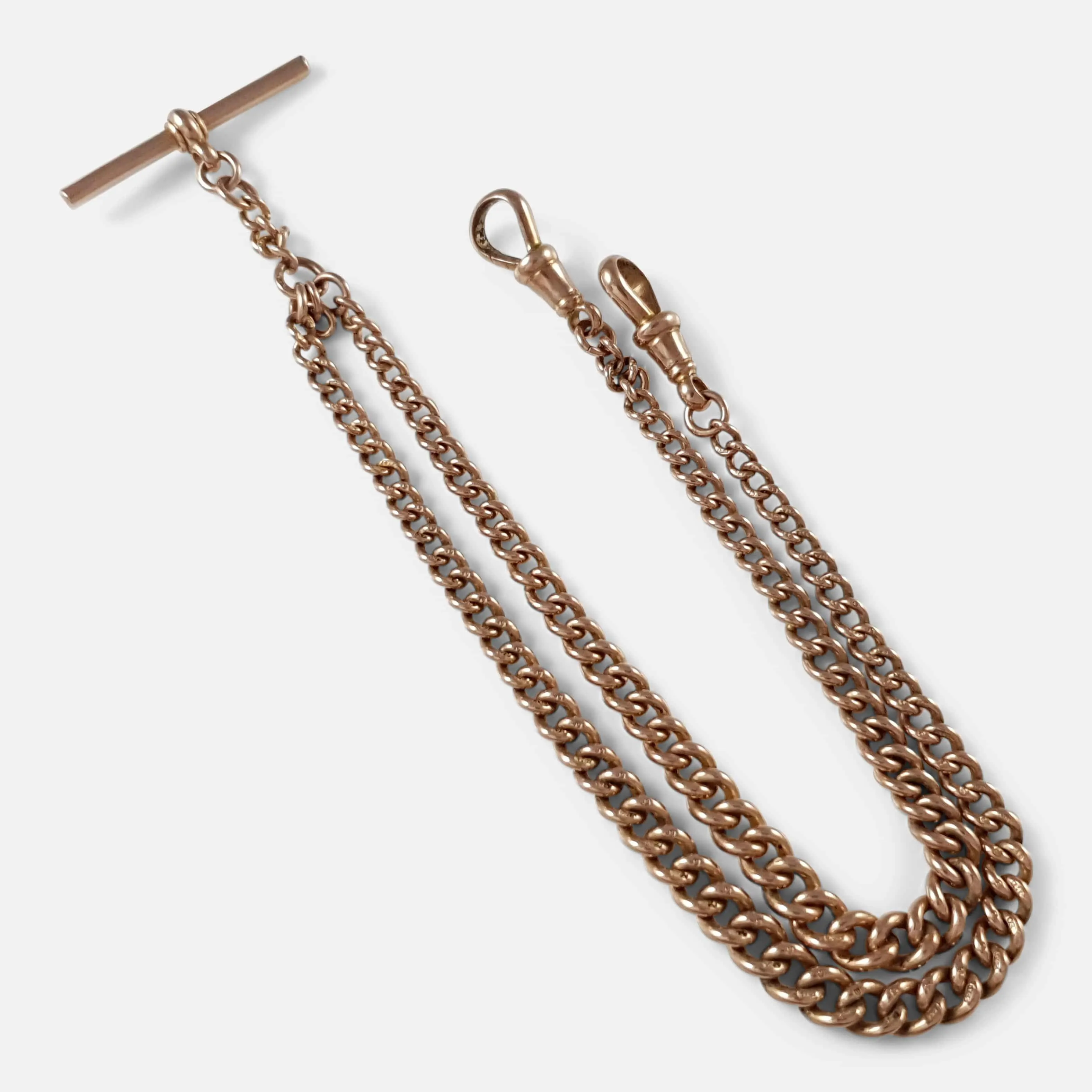 9ct Rose Gold Graduating Double Albert Watch Chain 26.8 grams