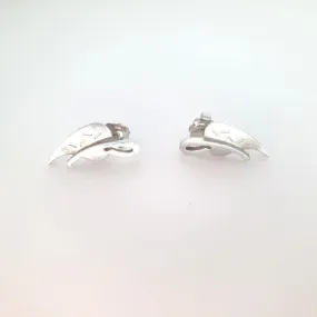 9ct White Gold Leaf Earrings