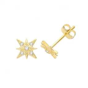 9CT Yellow Gold Star Stud Earrings with Zirconia Detail ES1663