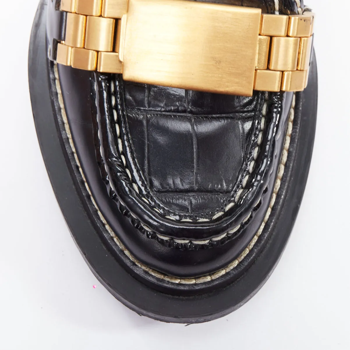 ACNE STUDIOS Penny Watch gold buckle black topstitch loafers EU38