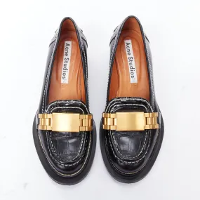 ACNE STUDIOS Penny Watch gold buckle black topstitch loafers EU38