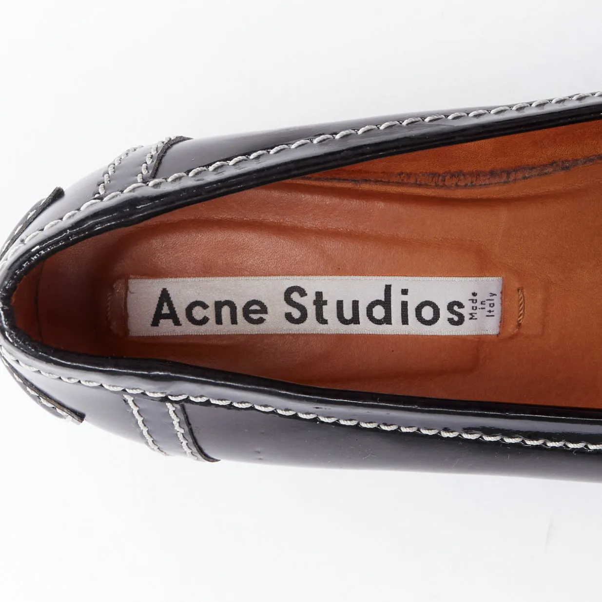 ACNE STUDIOS Penny Watch gold buckle black topstitch loafers EU38
