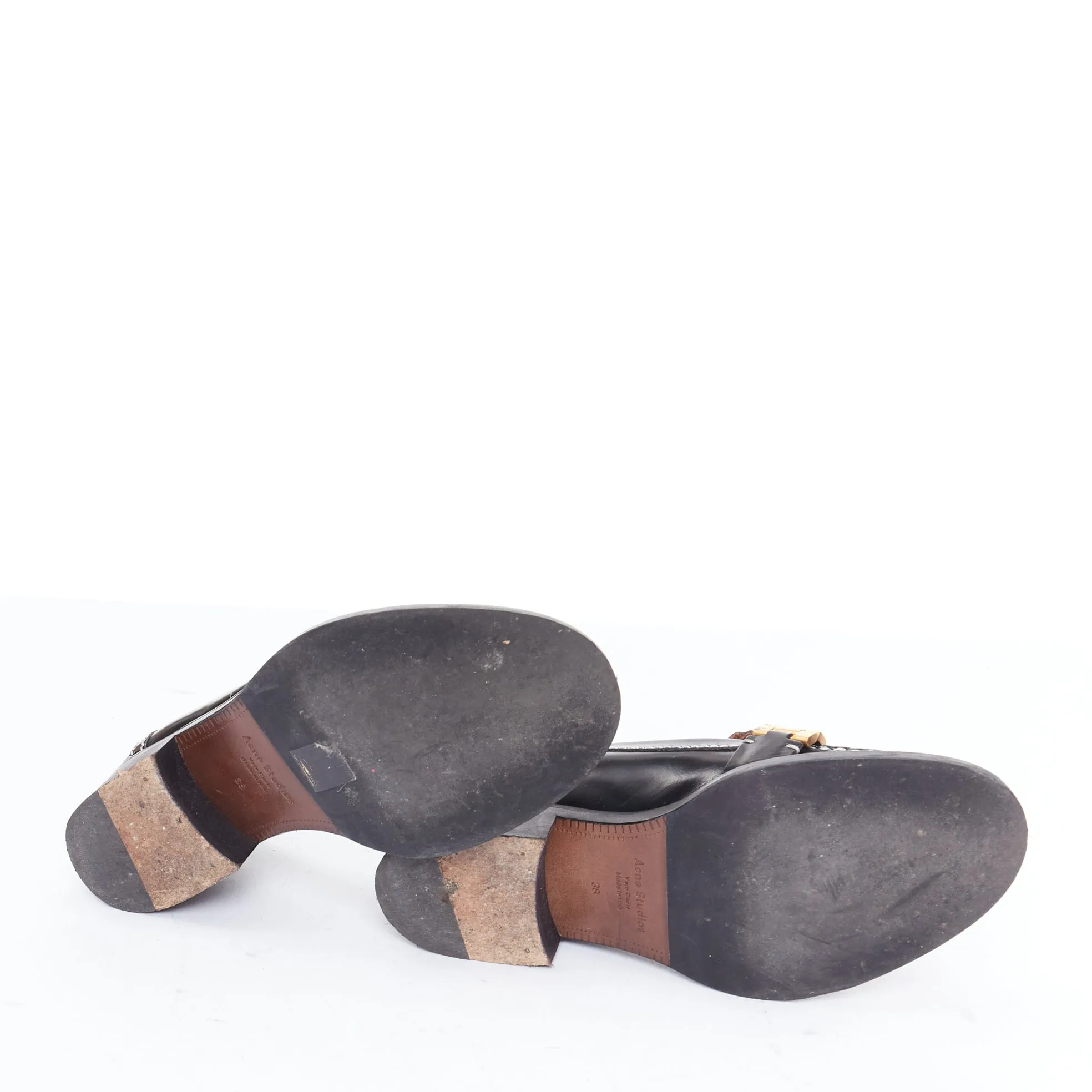ACNE STUDIOS Penny Watch gold buckle black topstitch loafers EU38