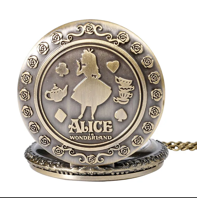 Alice In Wonderland Steampunk Pocket Watch on Necklace Chain