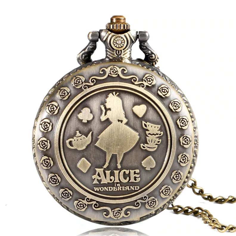 Alice In Wonderland Steampunk Pocket Watch on Necklace Chain