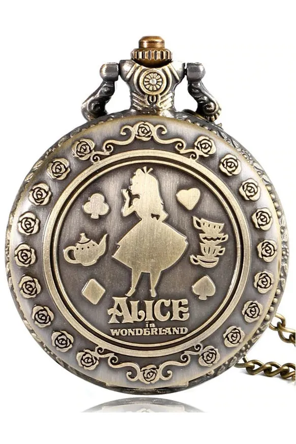 Alice In Wonderland Steampunk Pocket Watch on Necklace Chain