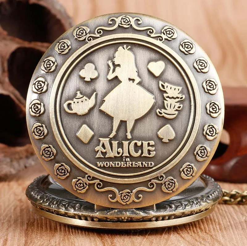 Alice In Wonderland Steampunk Pocket Watch on Necklace Chain