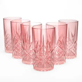 Anko Australia 330ml Crystal Glasses Set of 6 | Water, Juice, Cocktails Glasses| Dishwasher Safe Whiskey Glass Set | Bar Accessories for Home | Suitable for All Occassions | Pink