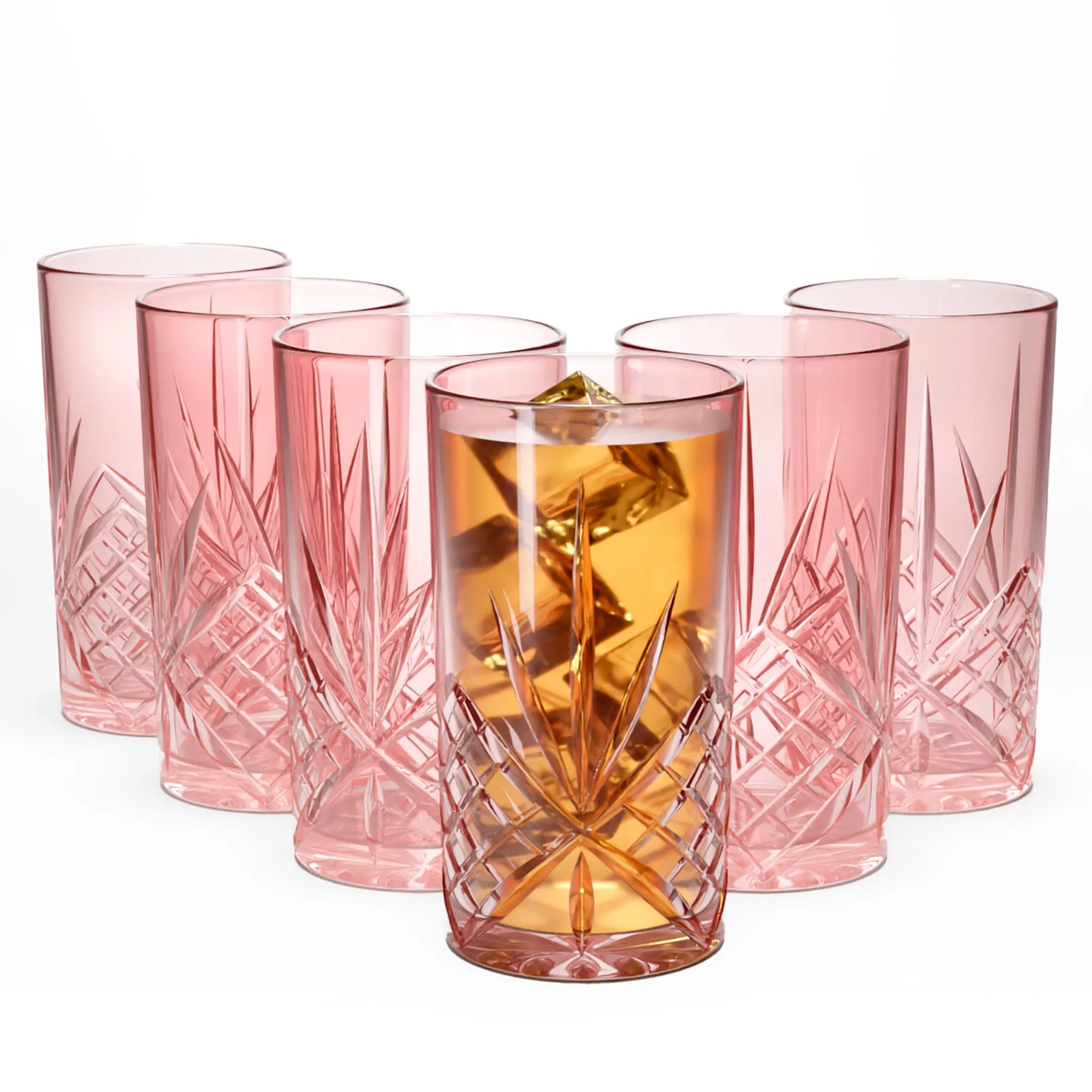 Anko Australia 330ml Crystal Glasses Set of 6 | Water, Juice, Cocktails Glasses| Dishwasher Safe Whiskey Glass Set | Bar Accessories for Home | Suitable for All Occassions | Pink