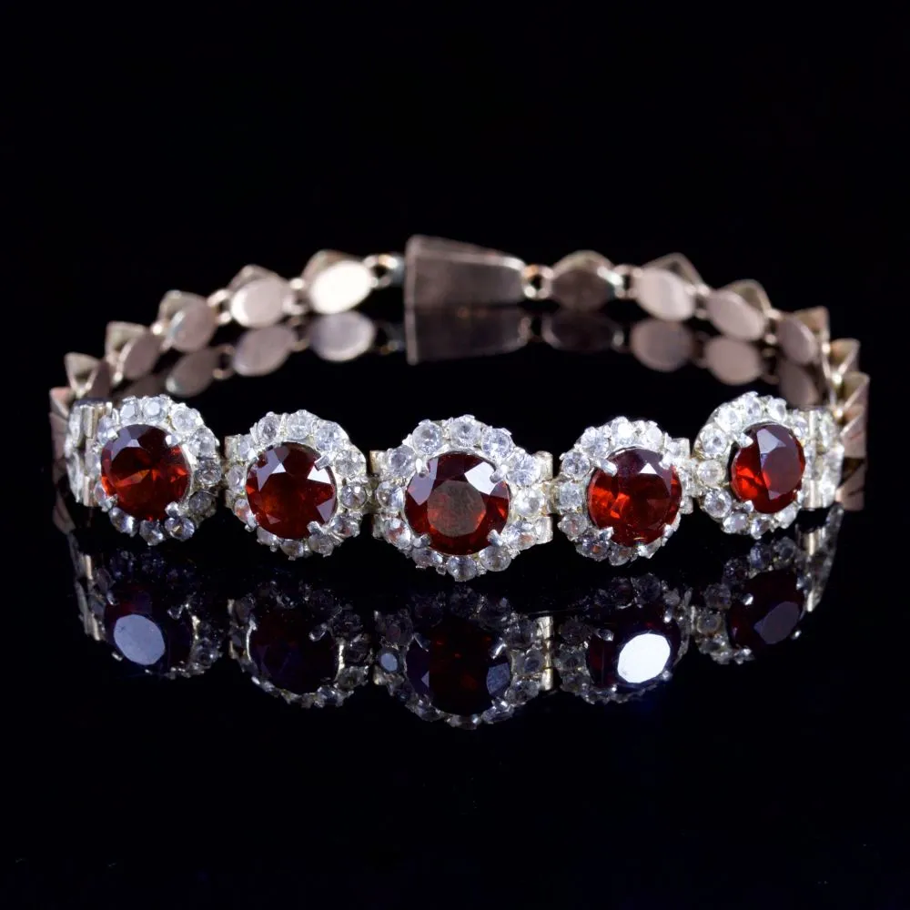 Antique Art Deco Garnet White Sapphire Bracelet Gold Circa 1930