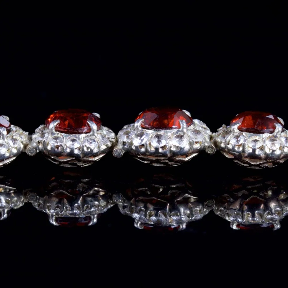 Antique Art Deco Garnet White Sapphire Bracelet Gold Circa 1930