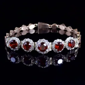 Antique Art Deco Garnet White Sapphire Bracelet Gold Circa 1930