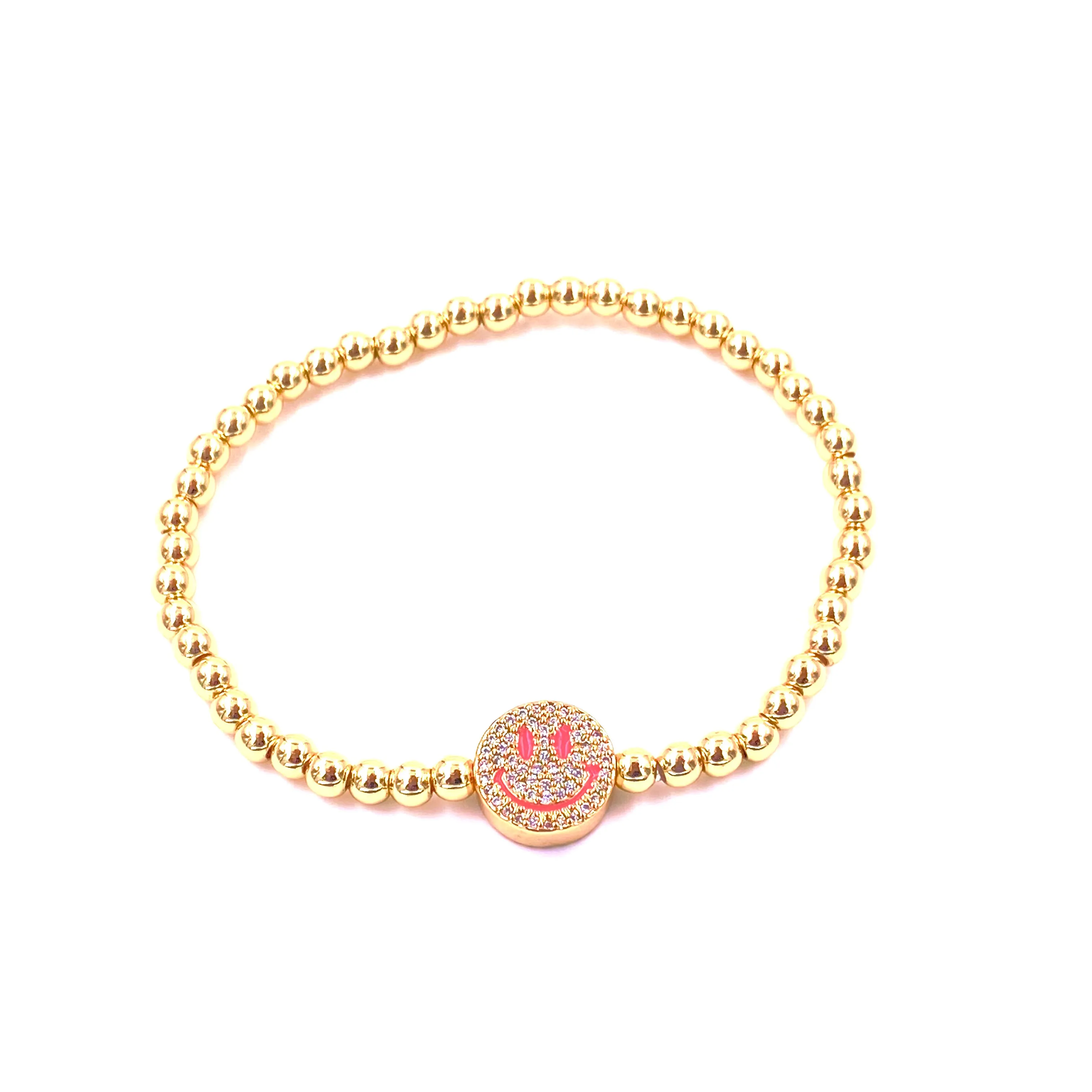 Ashley Gold Stainless Steel Gold Plated Beaded Stretch Ball Smile Bracelet