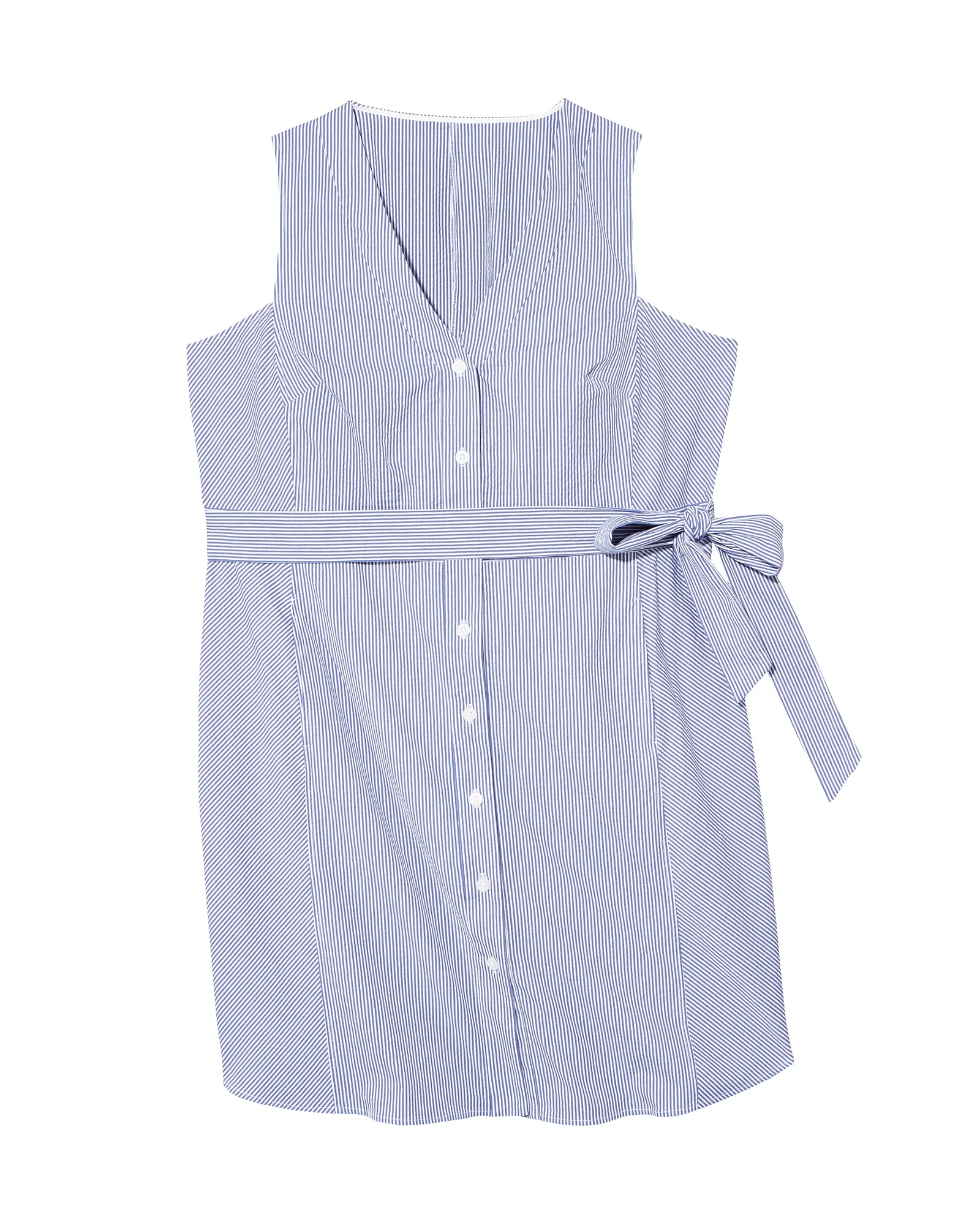 Atlanta Tie-Waist Dress | White / Light Blue