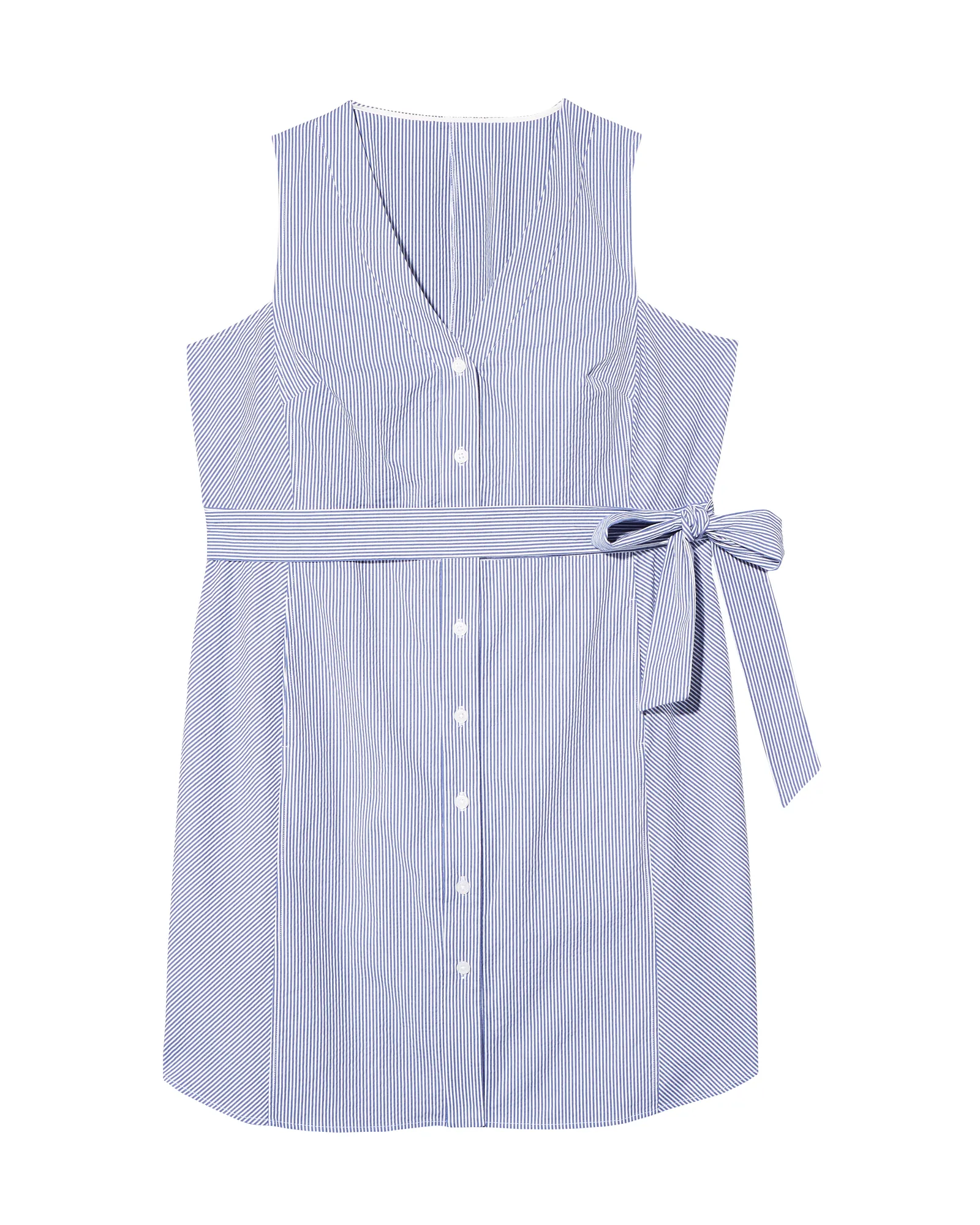 Atlanta Tie-Waist Dress | White / Light Blue