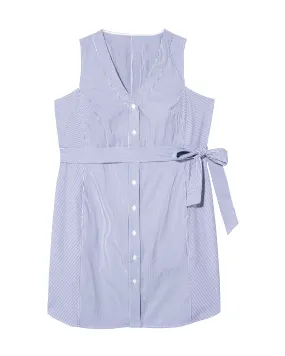 Atlanta Tie-Waist Dress | White / Light Blue