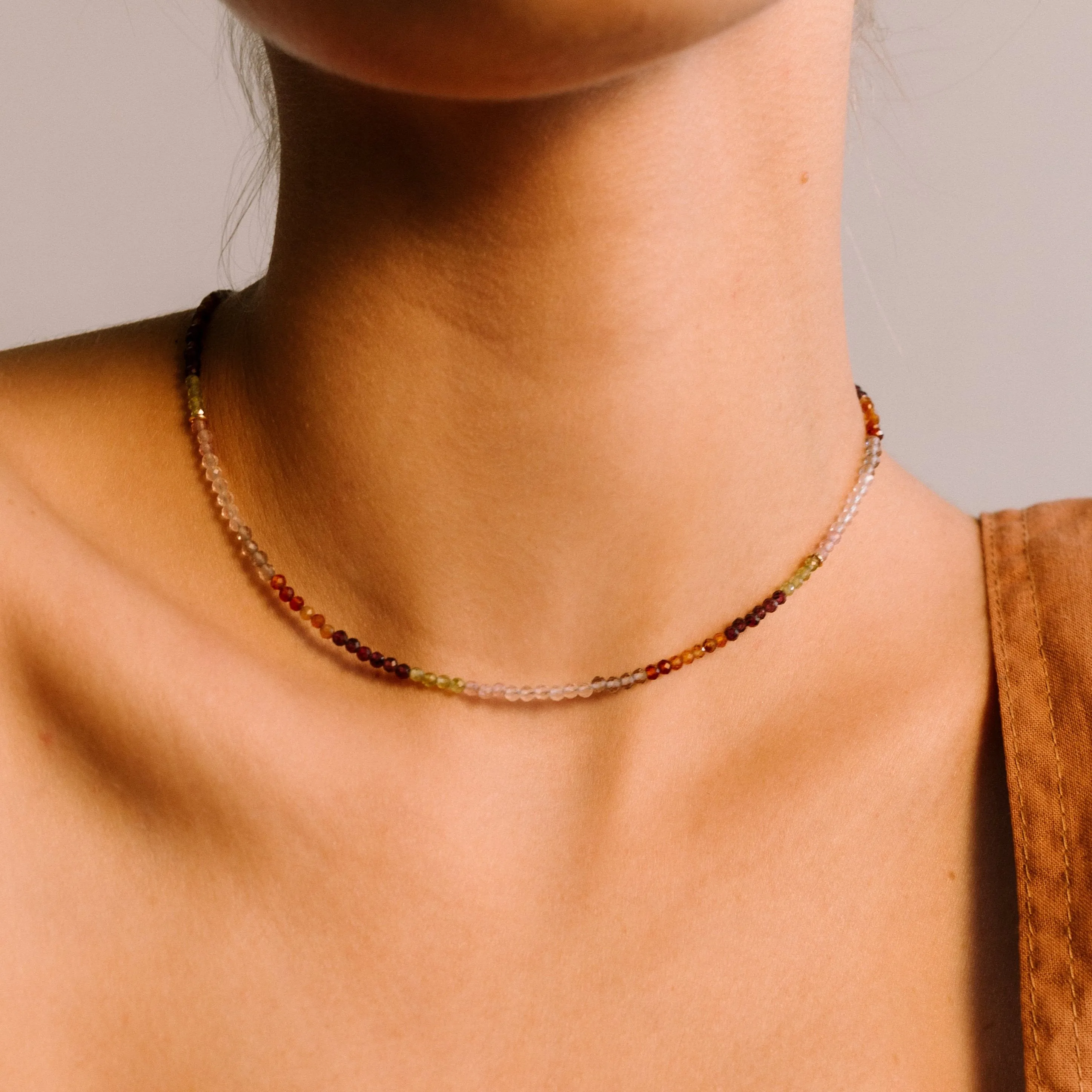 Aurora Necklace #1 - White Quartz, Garnet, Peridot & Spessartite