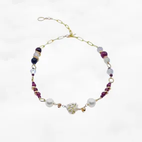 Autumn Gemstone and Pearl Station Necklace