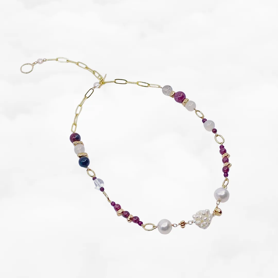Autumn Gemstone and Pearl Station Necklace