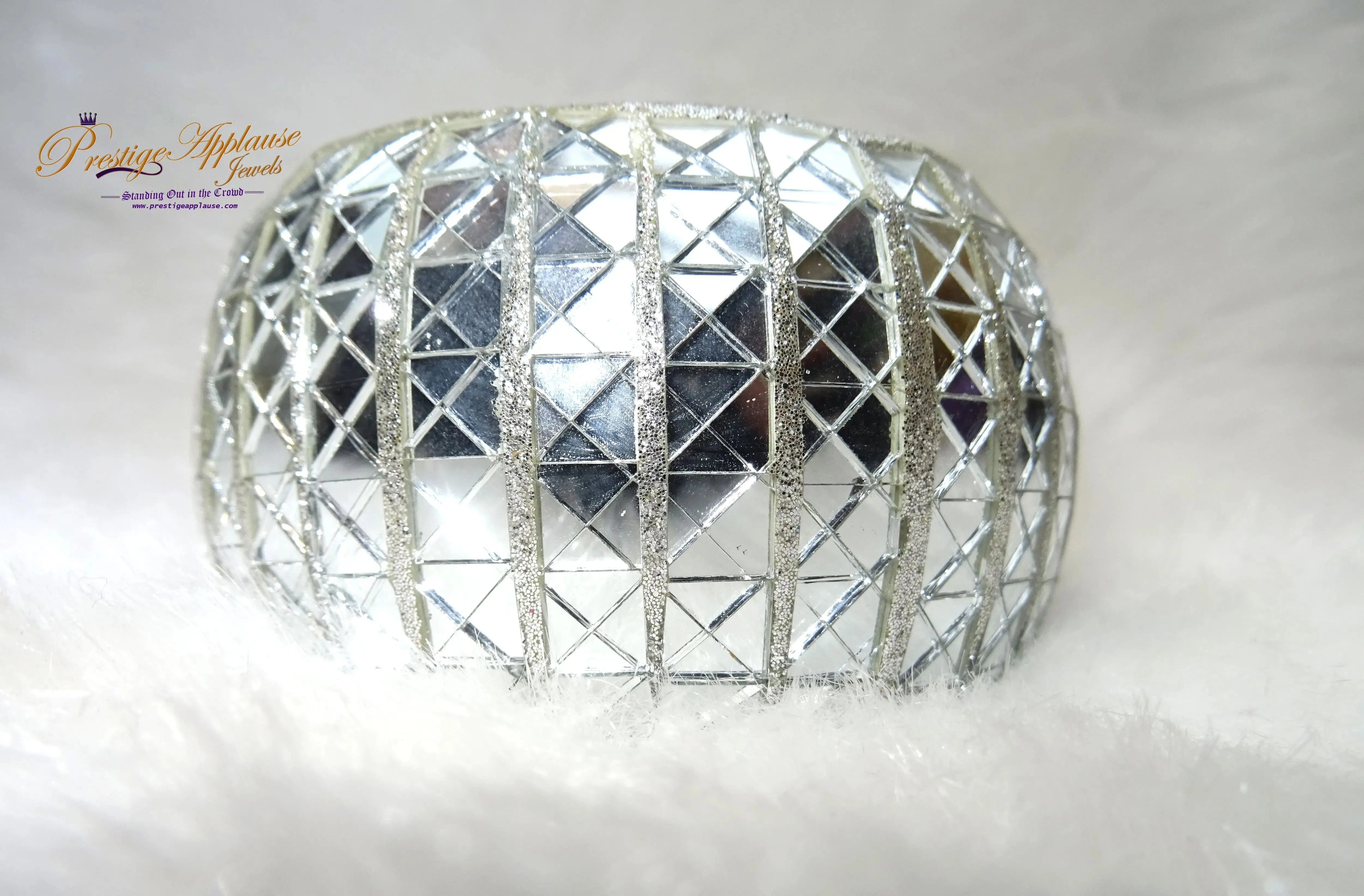 Beautiful Glass Effect Silver Cuff Bangle Adjustable for Ladies Gift