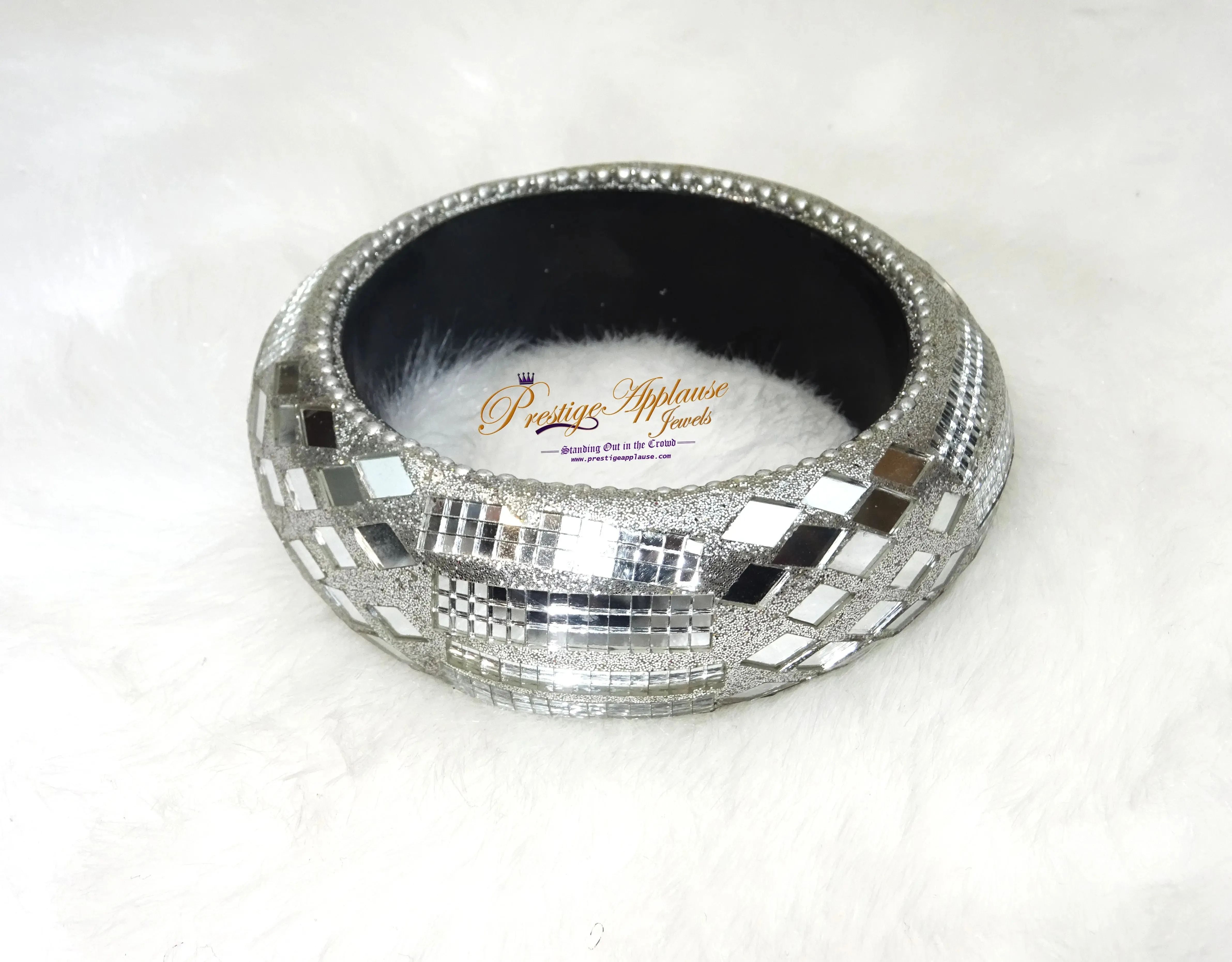 Beautiful Glass Effect Silver Cuff Bangle Adjustable for Ladies Gift