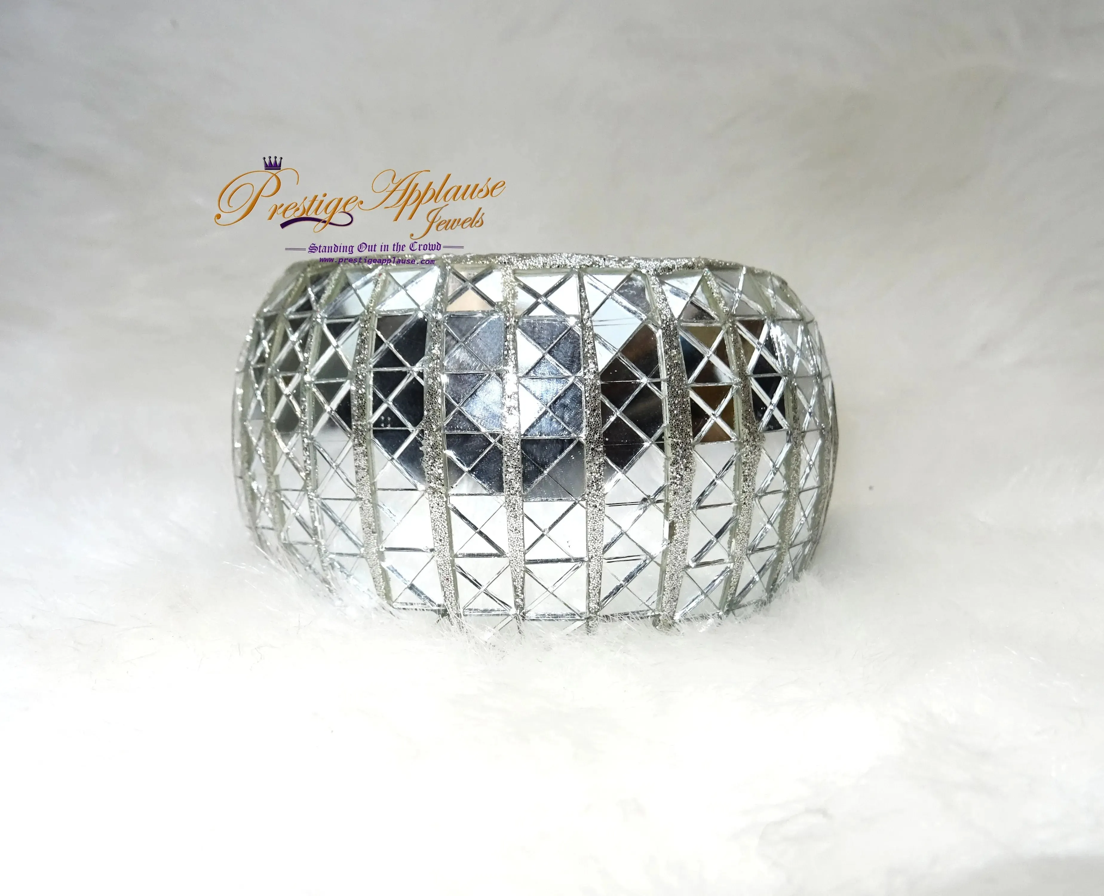 Beautiful Glass Effect Silver Cuff Bangle Adjustable for Ladies Gift
