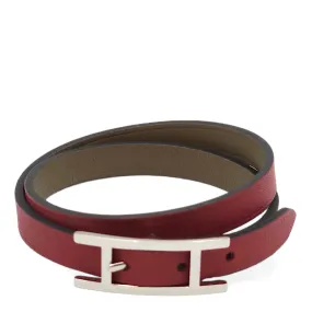 Behapi Double Tour Rouge Grenat/Etain Bracelet in Swift, Palladium hardware