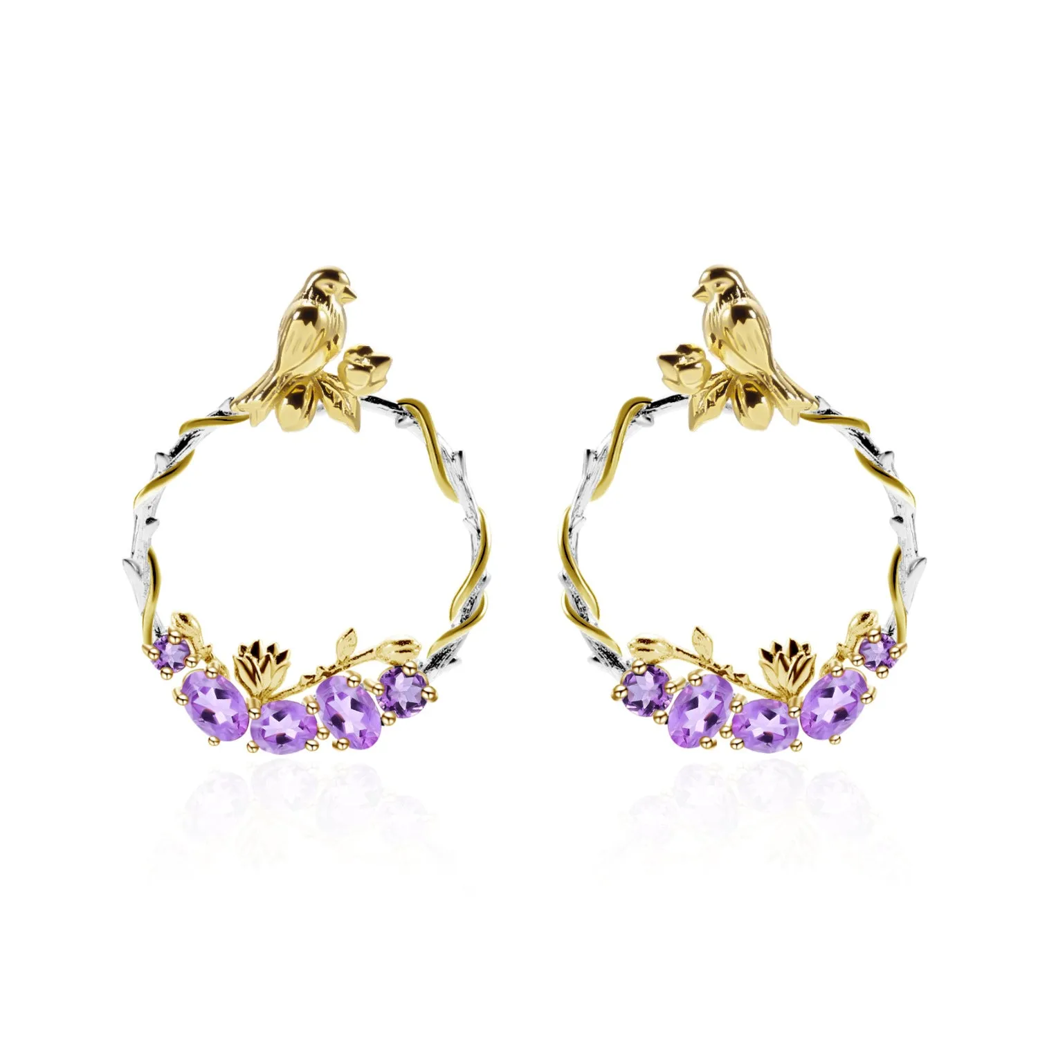 Bird In Garden Circle Silver Studs Earrings for Women