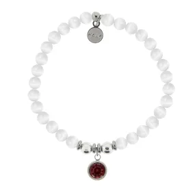 Birthstone Collection - January Garnet Crystal Charm with White Cats Eye Charity Bracelet