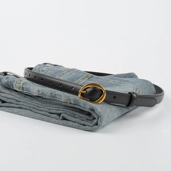Black Women's Leather Belts with Gold Buckle Belt 黑色女士金扣皮帶 KCBELT1120