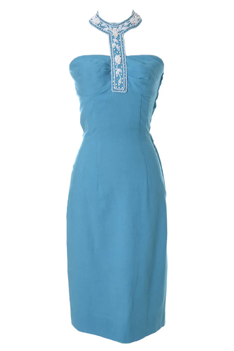 Blue Robert Morton for Tiara Vintage 1950's Beaded Halter Collar