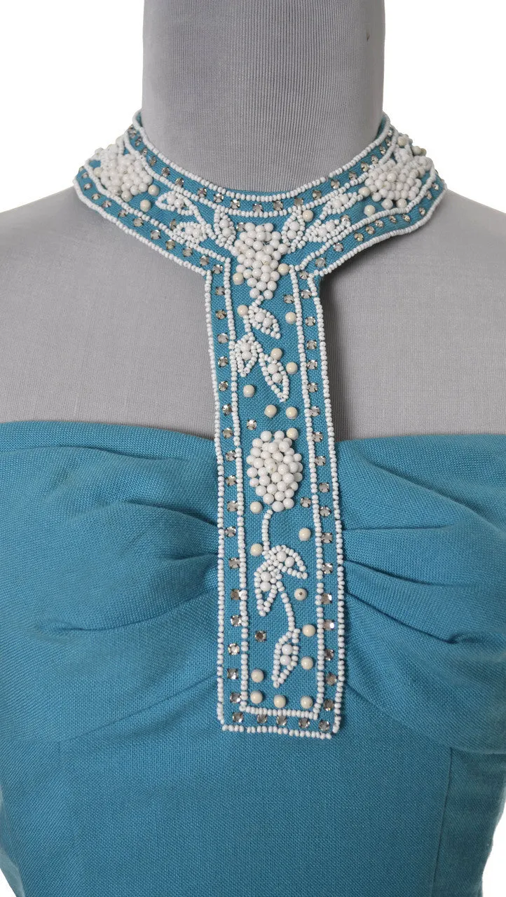 Blue Robert Morton for Tiara Vintage 1950's Beaded Halter Collar