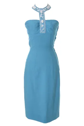 Blue Robert Morton for Tiara Vintage 1950's Beaded Halter Collar