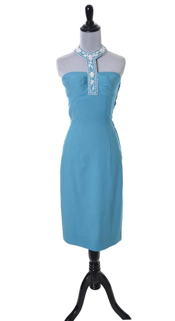 Blue Robert Morton for Tiara Vintage 1950's Beaded Halter Collar