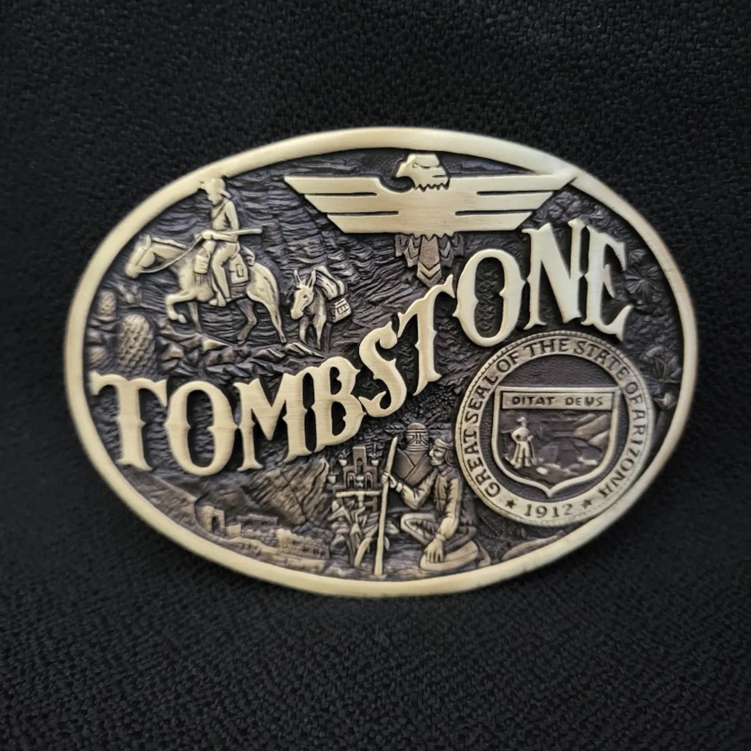 Brass Belt Buckle "Tombstone" by Montana Silversmiths  61176TOMC