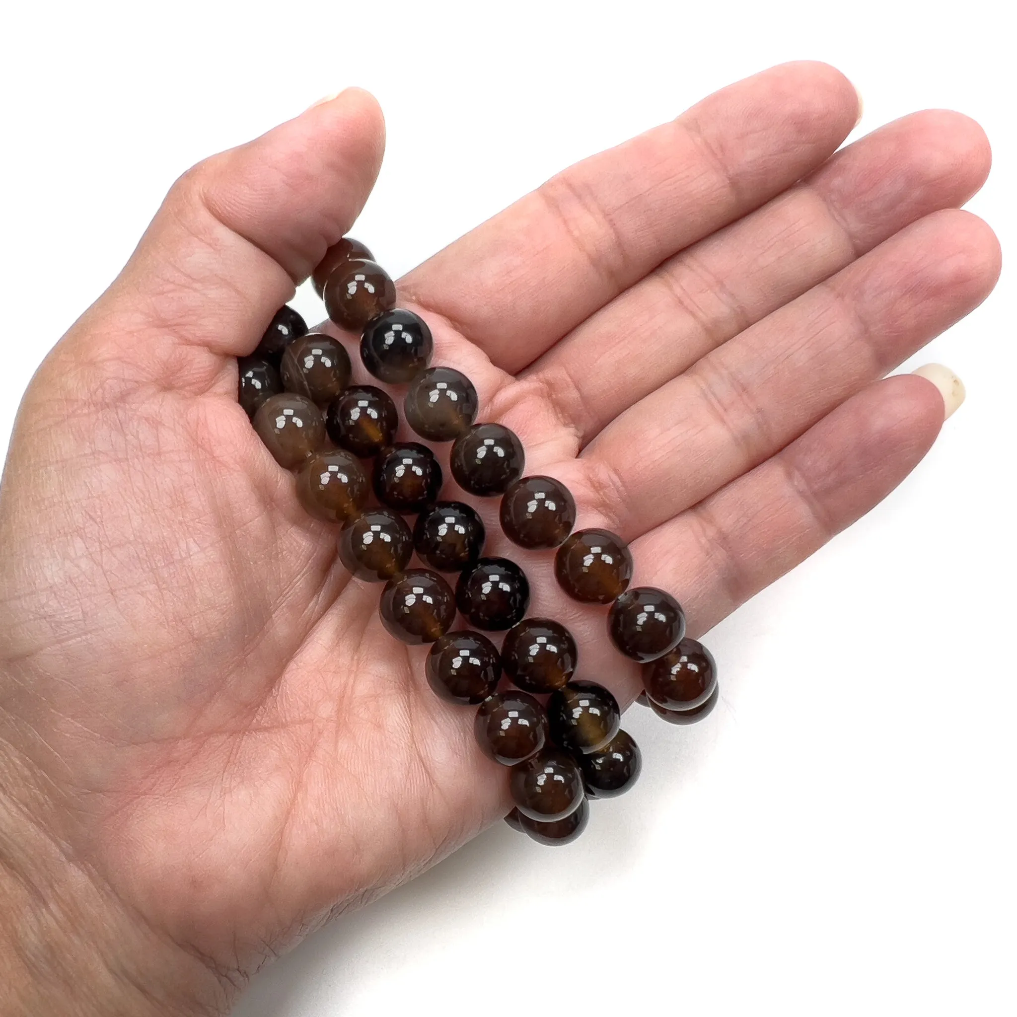 Brown Agate 10mm Round Bead Stretchy Bracelet (GEM628)