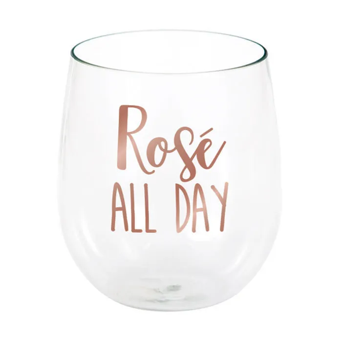 Bulk Rose All Day Plastic Stemless Wine Glasses (6 per Case)