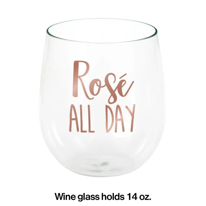 Bulk Rose All Day Plastic Stemless Wine Glasses (6 per Case)