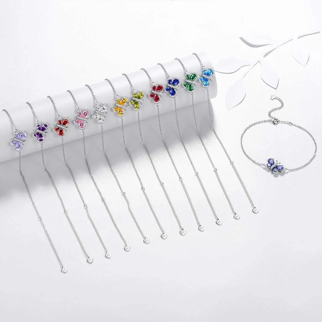 Butterfly Bracelet Birthstone April Diamond Crystal Women Girls Jewelry Birthday Gift