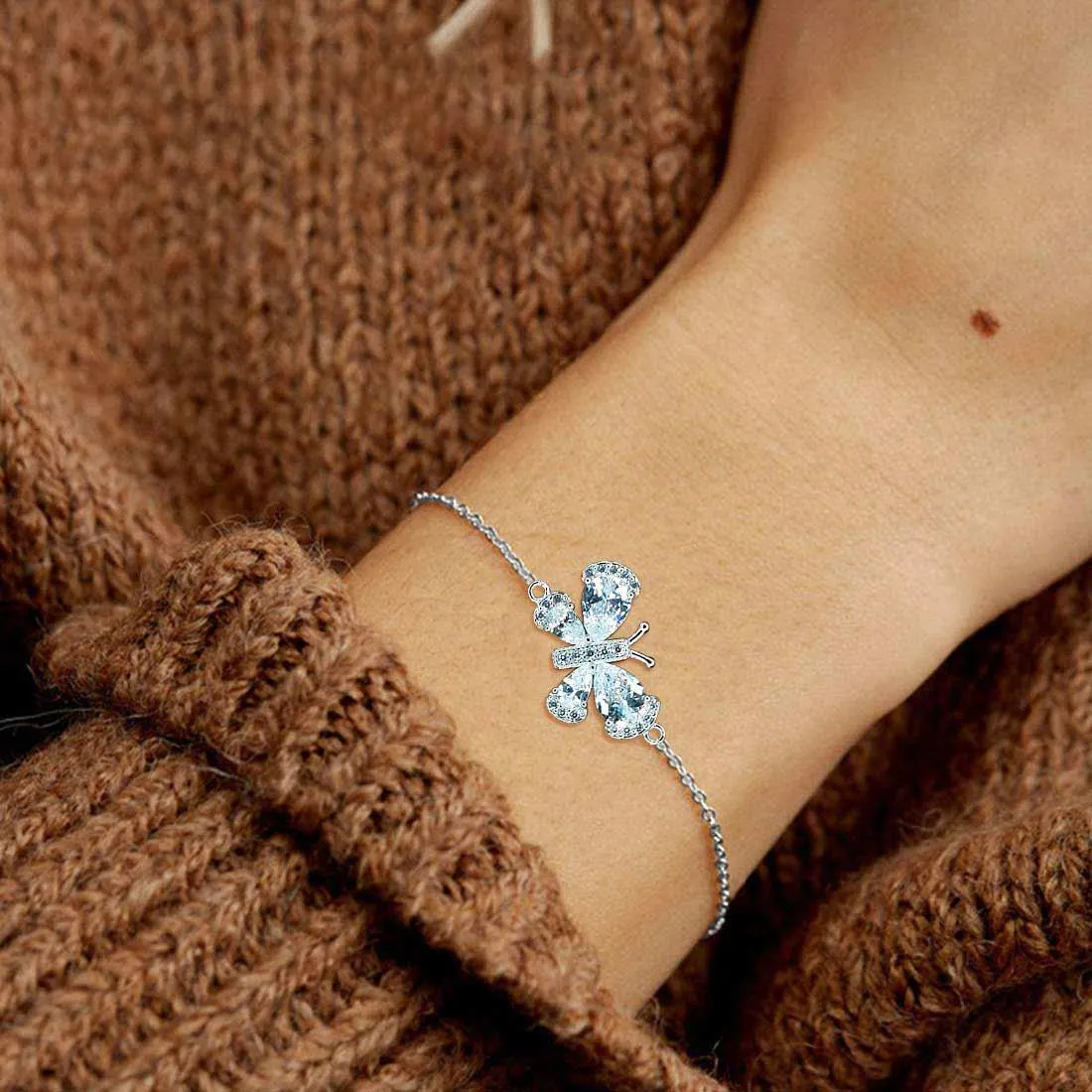 Butterfly Bracelet Birthstone April Diamond Crystal Women Girls Jewelry Birthday Gift