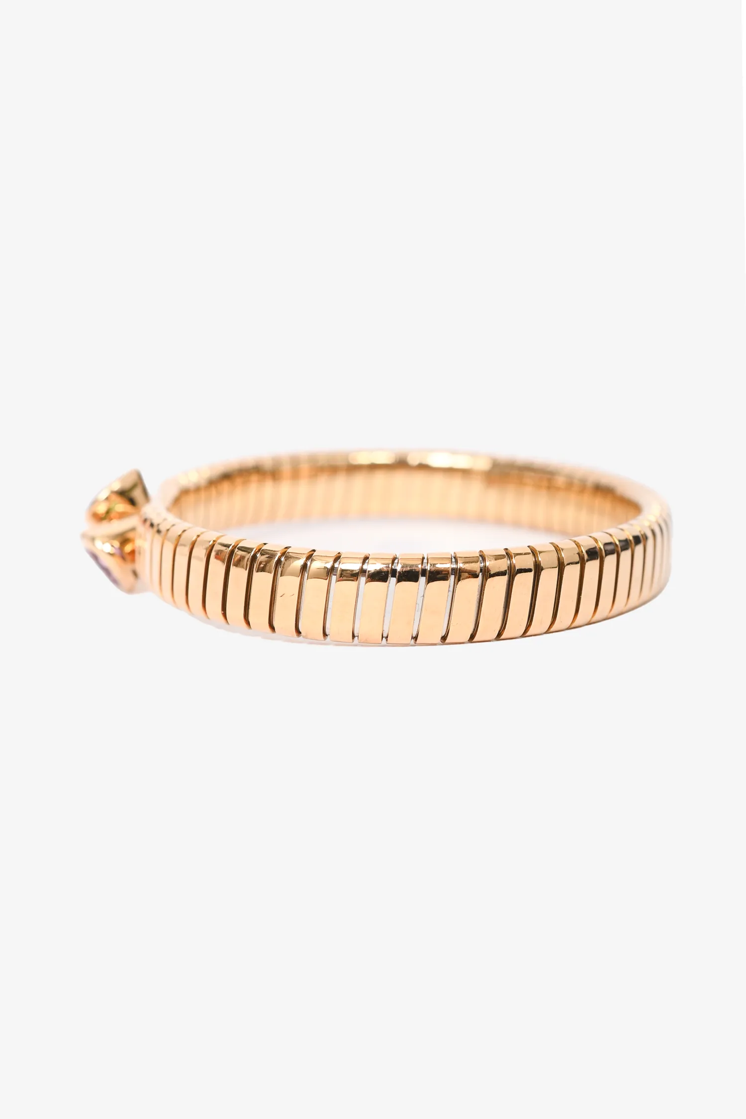 Bvlgari 18K Yellow Gold Double Heart Peridot Tourmaline Bangle