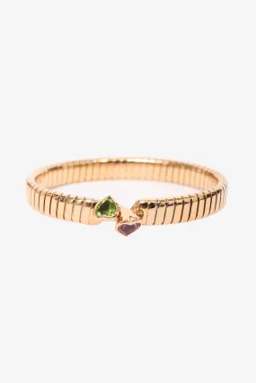 Bvlgari 18K Yellow Gold Double Heart Peridot Tourmaline Bangle