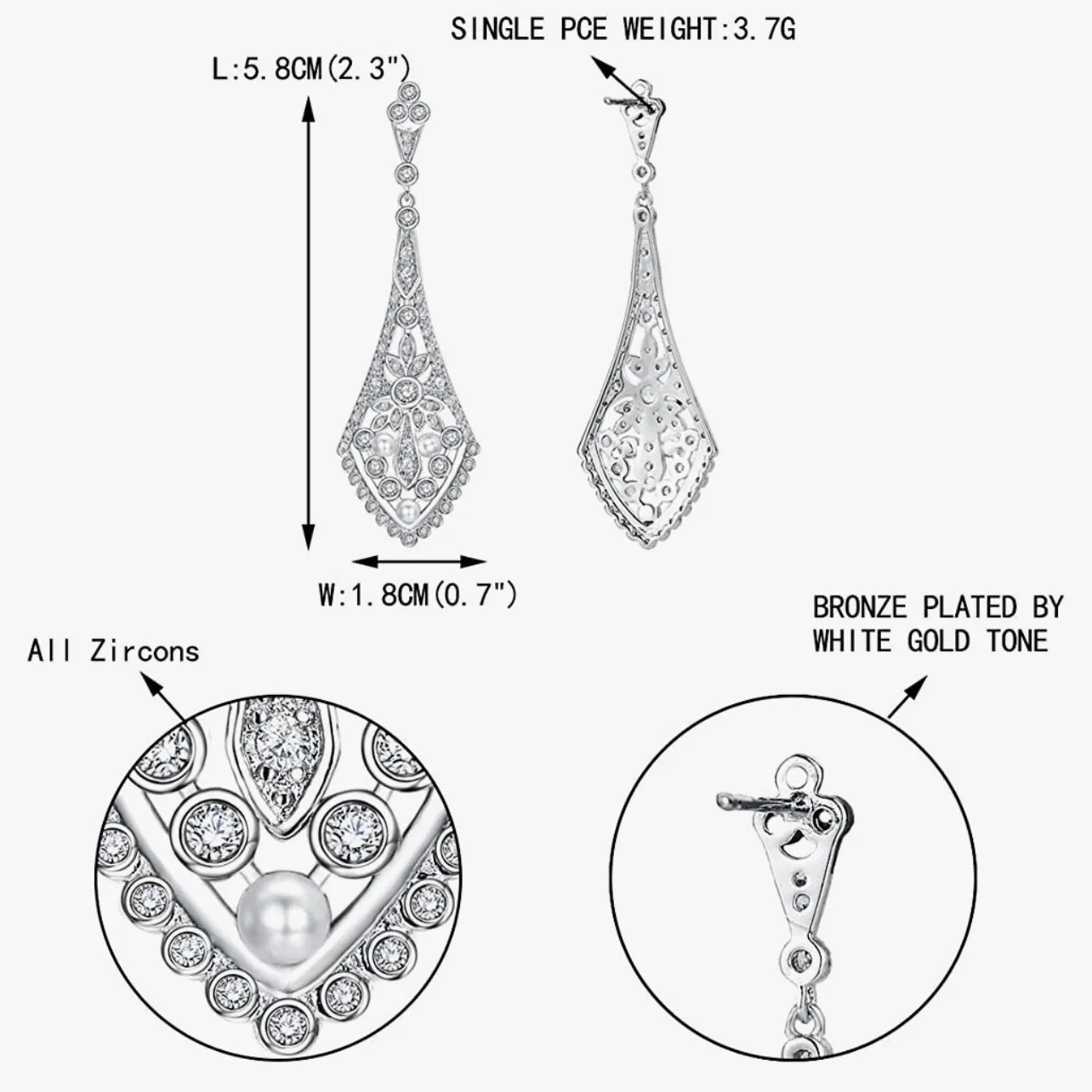 Cassandra Elegant Art Deco CZ Pave & Pearl Dangle