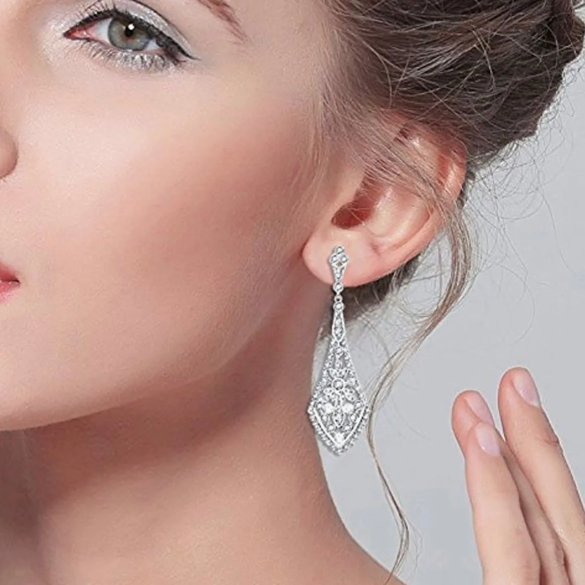 Cassandra Elegant Art Deco CZ Pave & Pearl Dangle