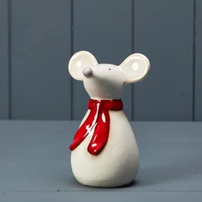 Ceramic Christmas Mouse with Red Scarf - 14cm