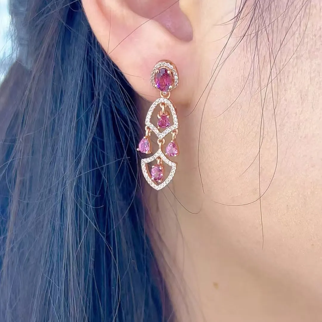 Chandelier Earrings 925 Silver With Natural Garnet Stone Jewellery