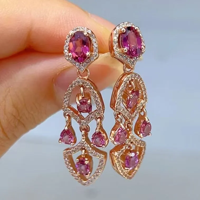 Chandelier Earrings 925 Silver With Natural Garnet Stone Jewellery