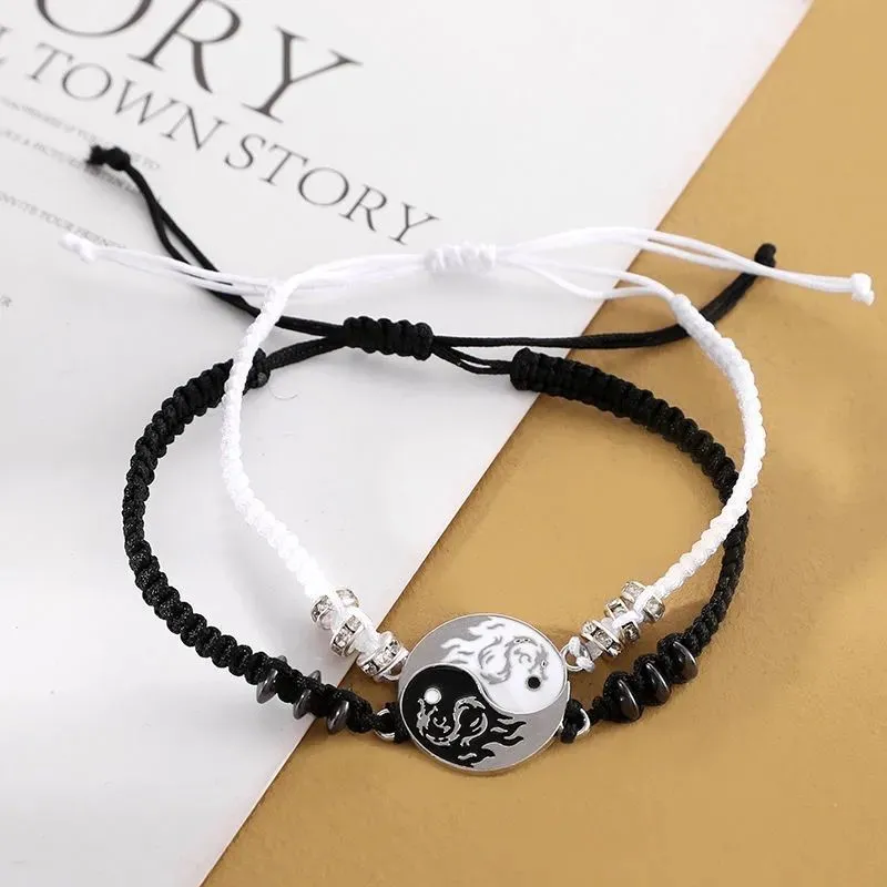 Chinese Style Retro Hand rope Tai Chi Double Dragon Bracelet